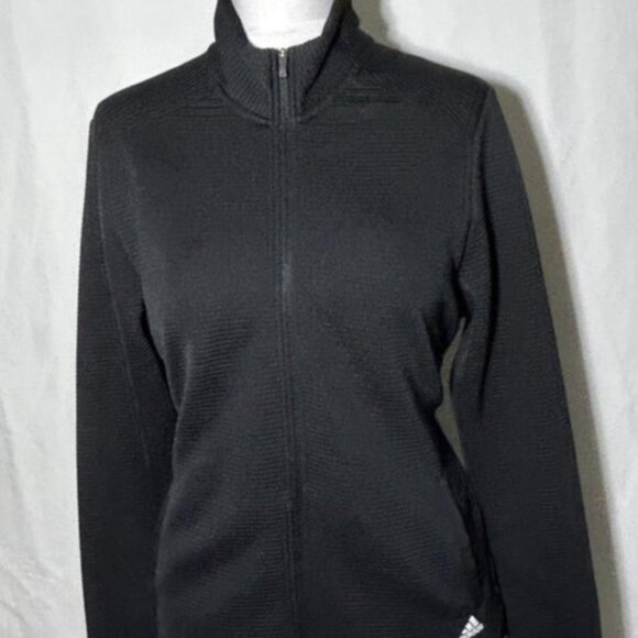 Adidas Track Golf Jacket Ribbed Black Front Zipper Women's Sz Large - Picture 4 of 4
